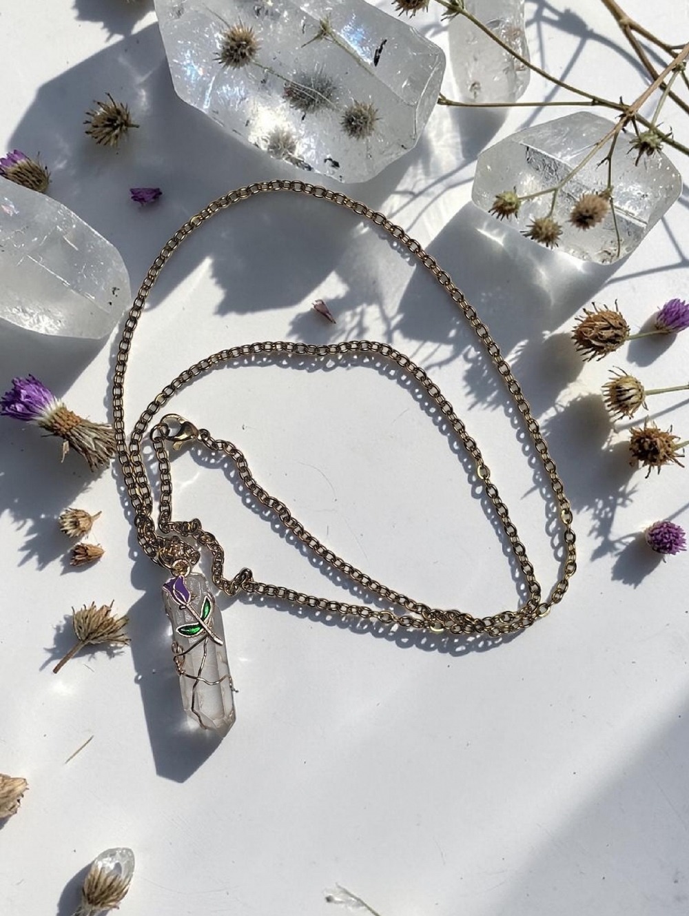 Delicate Crystal Pendant Necklace in Clear with Gold-Tone Chain